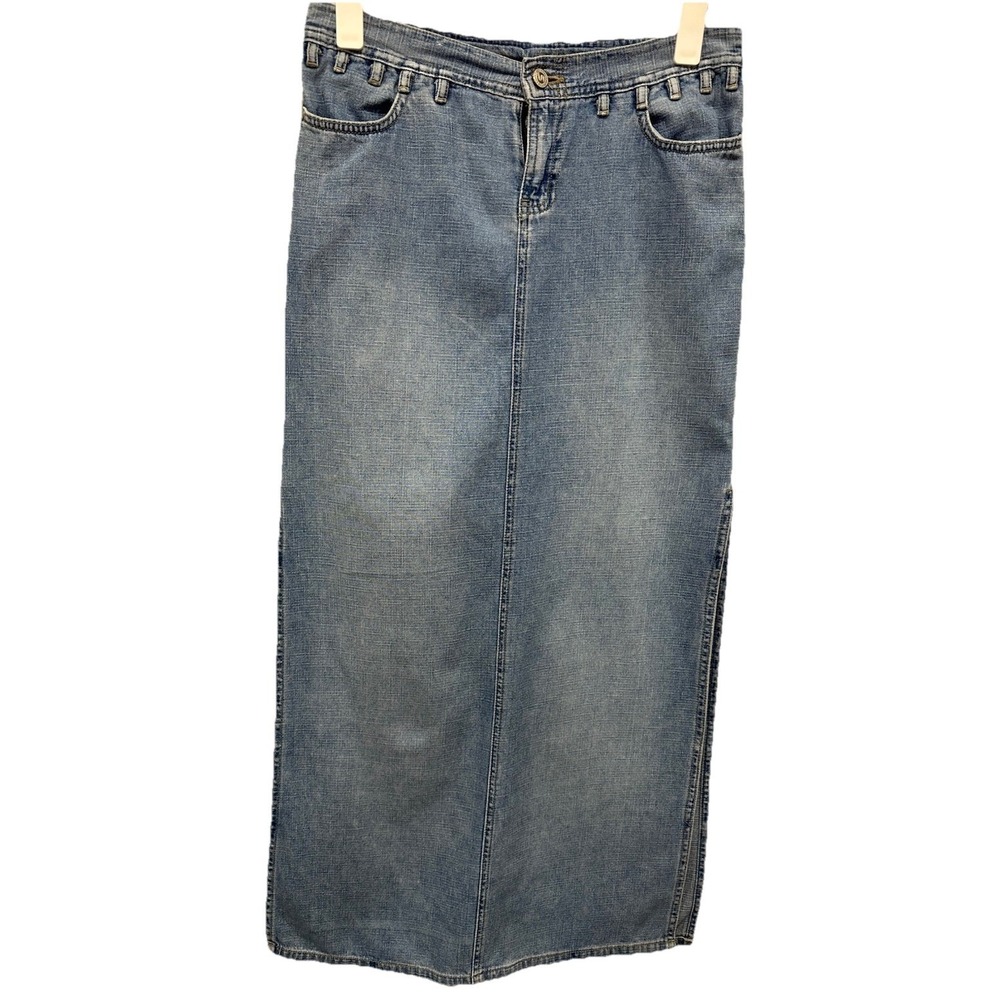 Squeeze Stephen Hardy Denim Skirt Womens Size 3/4 Blue Double Side Slit Y2K NWT